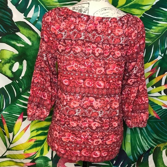 Lucky Brand Women's Small Red Floral Work Business Casual Blouse - Picture 7 of 8